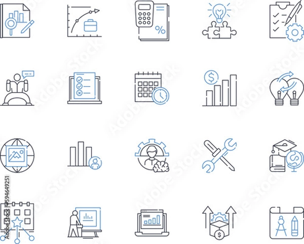Fototapeta Multinational enterprise line icons collection. Globalization, Expansion, Diversity, Multiculturalism, Integration, Growth, Collaboration vector and linear illustration. Innovation,Synergy,Competition