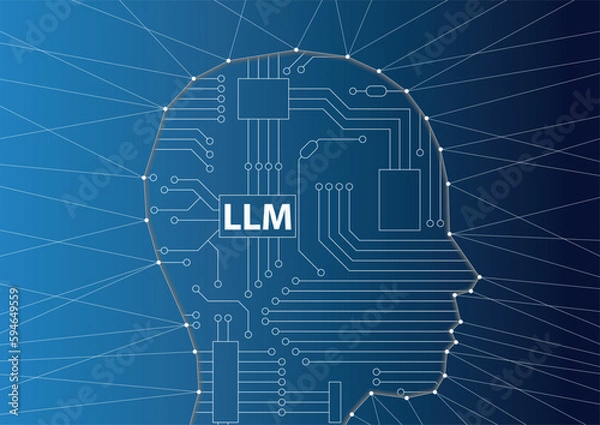 Fototapeta Large Language Model (LLM) and Generative Artificial Intelligence (AI) illustration with deep neural network and silhouette of person