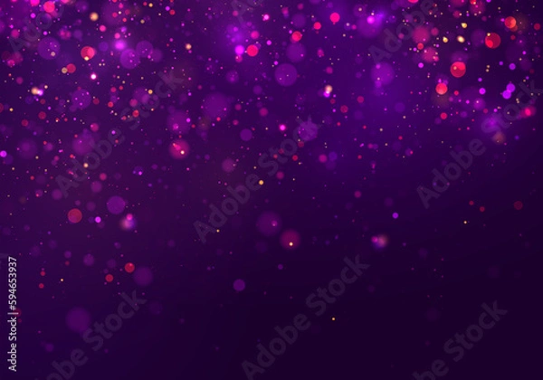 Fototapeta Colorful purple bokeh effect. Beautiful sparks shine with a special light. Background texture abstract glitter and elegant for Christmas. Sparkling magical dust particles. Vector illustration.