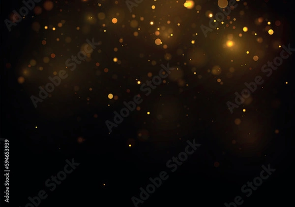 Fototapeta Christmas glowing gold bokeh confetti and sparkle texture overlay for your design. Glowing yellow bokeh circles. Sparkling gold dust abstract golden luxury decoration background. Sparks golden stars.