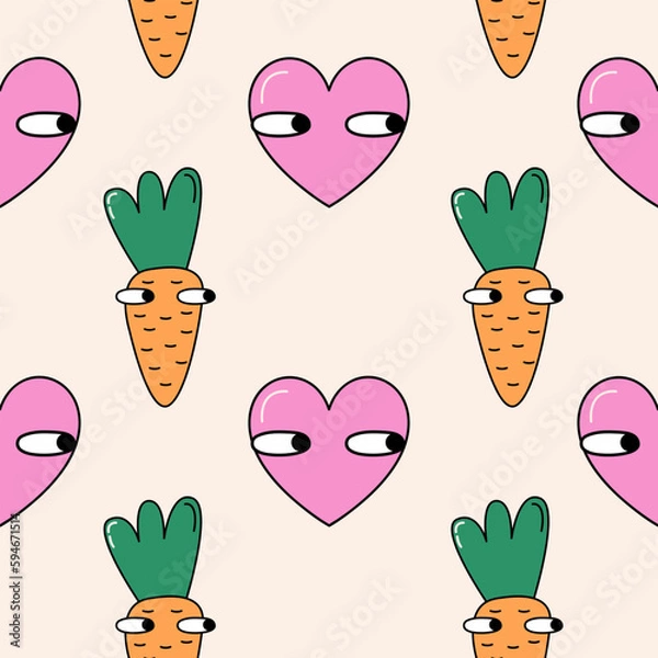 Fototapeta Groovy seamless pattern. Retro background 90s style. Nostalgic retro pattern. Psychedelic and trippy texture