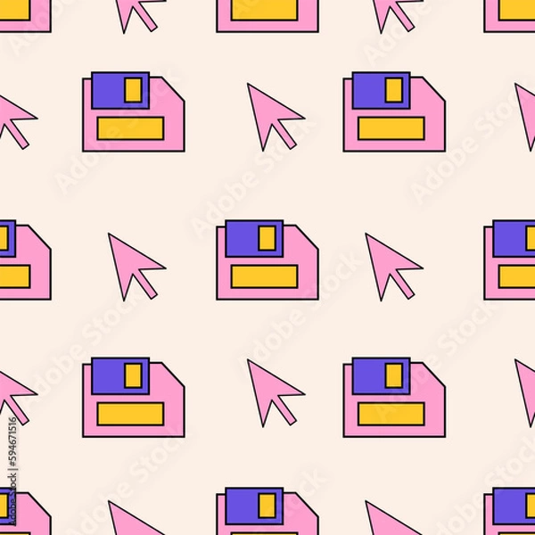 Obraz Groovy seamless pattern. Retro background 90s style. Nostalgic retro pattern. Psychedelic and trippy texture