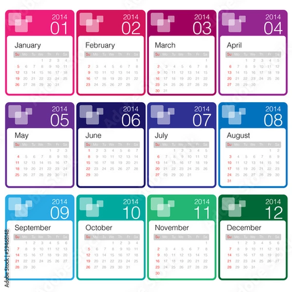 Obraz minimal calendar 2014 year colourful