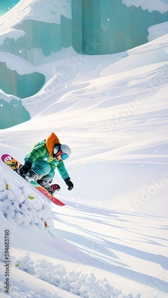 Fototapeta snowboarder jumping in the air made using Generative AI Technology.