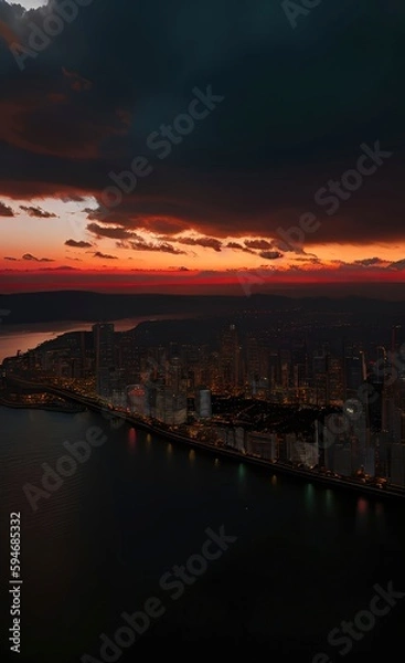 Fototapeta sunset over the city made using Generative AI Technology.