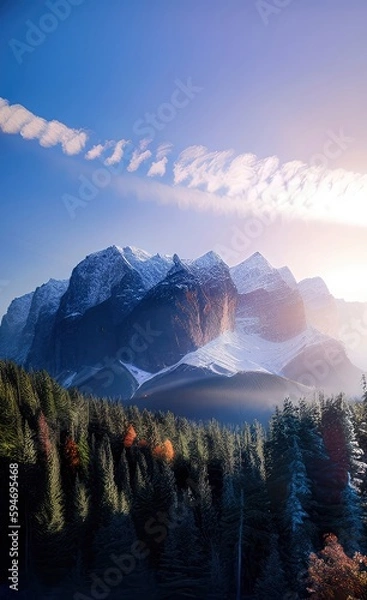 Fototapeta sunrise in the mountains made using Generative AI Technology.