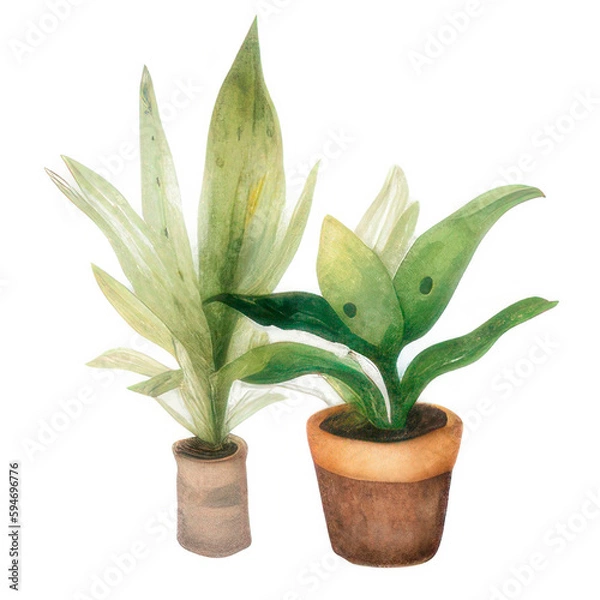 Obraz Watercolor Indoor Plants - Elements
