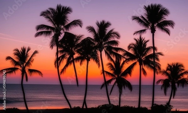 Fototapeta palm trees at sunset