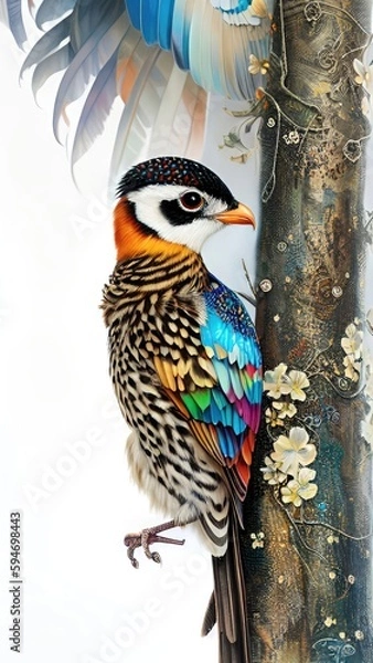 Fototapeta peacock on a branch made using Generative AI Technology.