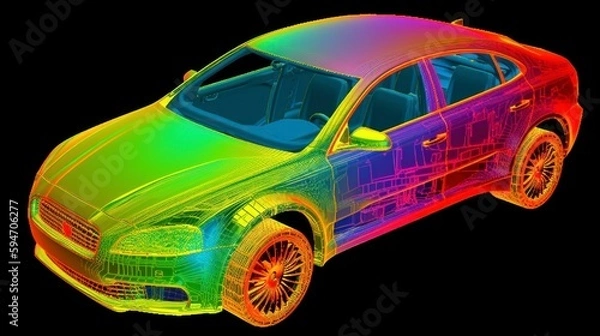 Fototapeta finite element analysis of a car, isolated industrial computer aided system data, magnitude of displacement and deformation vibro investigation 
