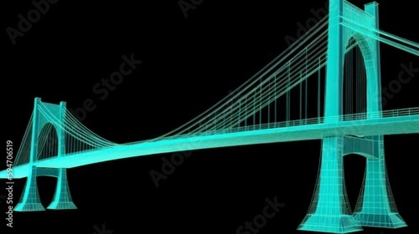 Fototapeta golden gate bridge  finite element analysis, Brooklyn architecture structure, isolated on black background