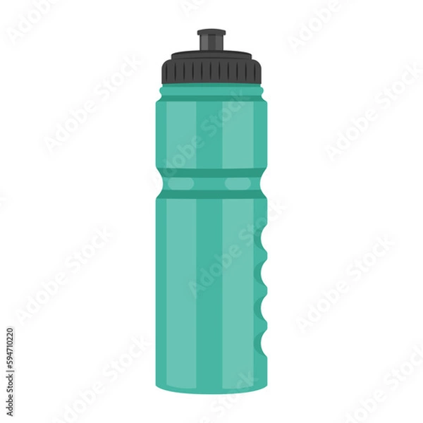 Fototapeta Vector illustration of a green sports water bottle on a white background. The concept of a healthy lifestyle, water balance. Image for sports design, stickers, web design elements, postcards, banners.