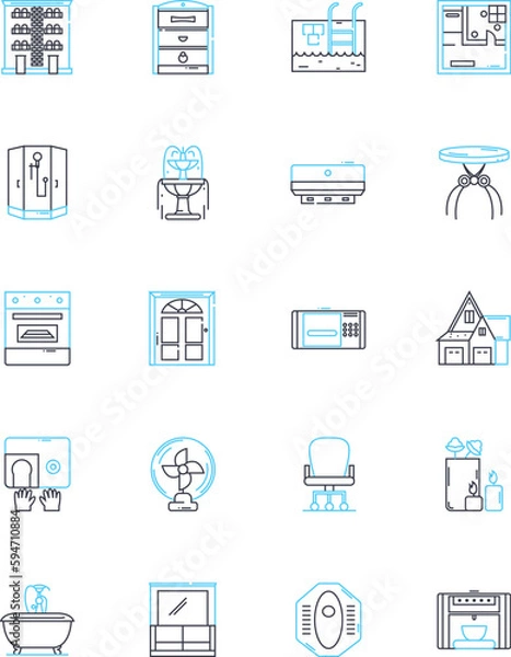 Fototapeta Housewares outlet linear icons set. Kitchenware, Glassware, Tableware, Bakeware, Cookware, Linens, Storage line vector and concept signs. Appliances,Gadgets,Utensils outline illustrations
