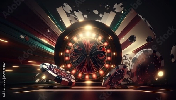 Fototapeta Casino background with colorful lights and flares generative ai