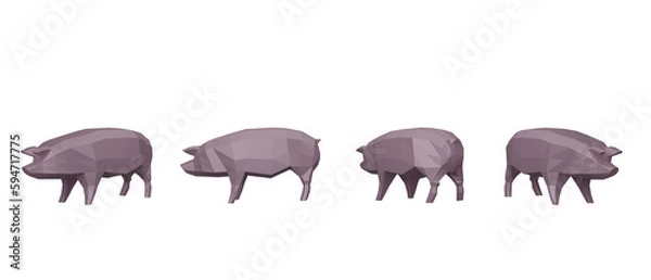 Obraz Pig low poly 3D render. Animal low poly. PNG