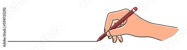 Fototapeta Hand holding a pencil and drawing a line. Hand drawn with thin line. Png clipart isolated on transparent background