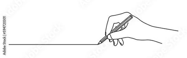 Fototapeta Hand holding a pencil and drawing a line. Hand drawn with thin line. Png clipart isolated on transparent background