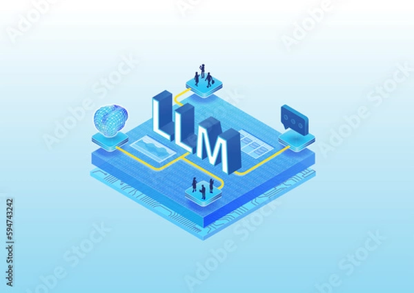 Fototapeta Large Language Model LLM concept. 3d isometric vector illustration of generative AI Artificial Intelligence.