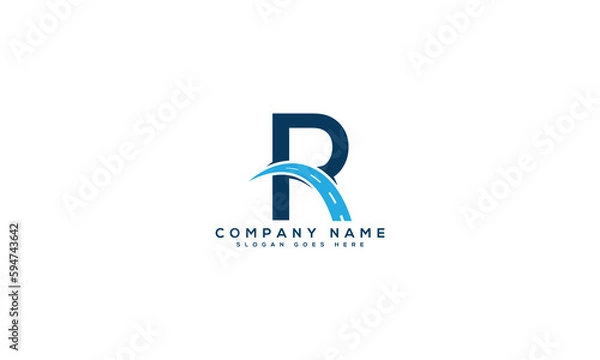 Fototapeta Letter R or r with road sign abstract vector logo design template. R letter mark icon design