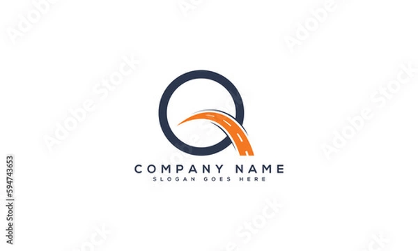 Fototapeta Letter Q or q with road sign abstract vector logo design template. Q letter mark icon design