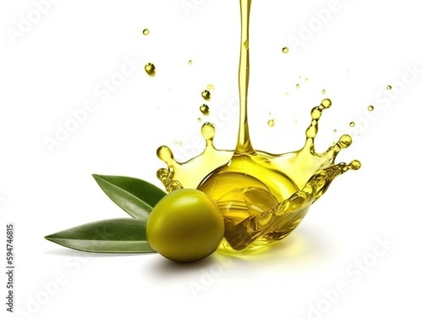 Obraz olive oil and olives on white background. Health vegan food conception. Generative AI illustration