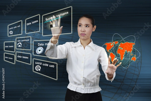 Fototapeta Business Intelligence and Data mining concept - business woman s