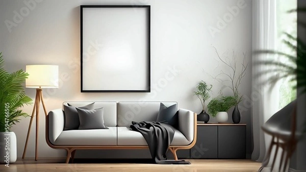Fototapeta Mockup Poster Frame on the Wall Luxurious Living Room on Contemporary Wall 3D Render with Modern Interior Design 3D illustrationa KI-Illustrationen