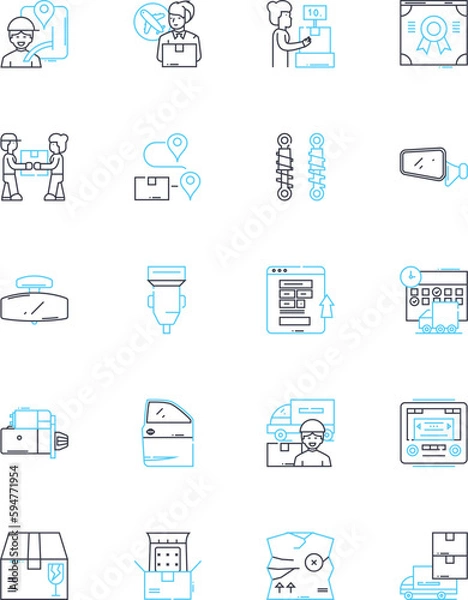 Fototapeta Buses linear icons set. Transportation, Commute, Travel, Public, Transit, Route, Passengers line vector and concept signs. Driver,Timetable,Fare outline illustrations