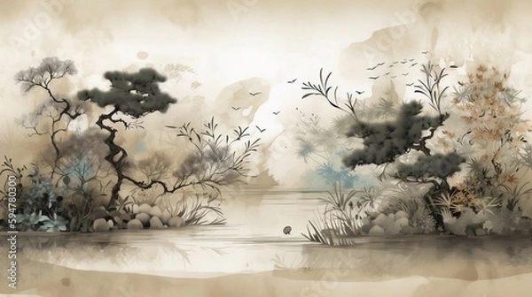 Obraz japan landscape with clouds