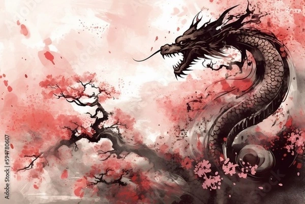Obraz background with a pink dragon