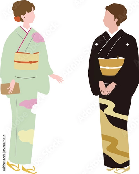 Obraz 挨拶をする礼装（正装、留袖、訪問着）の着物女性のベクターイラスト