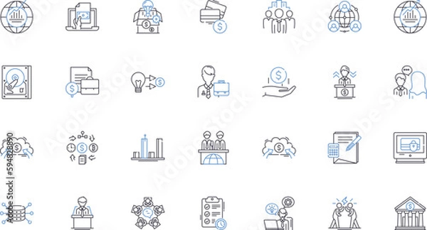 Fototapeta Wealth policy line icons collection. Redistribution, Inheritance, Taxation, Economic, Equity, Prosperity, Philanthropy vector and linear illustration. Investment,Savings,Capitalism outline signs set