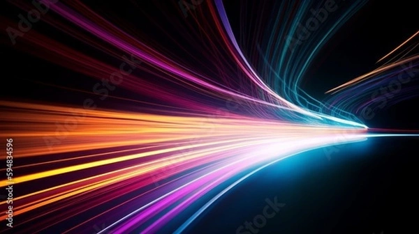 Fototapeta Abstract long exposure dynamic speed light trails background. Generative AI