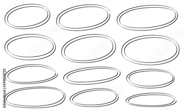 Fototapeta 細いマーカーで描かれた二重の楕円型のフレームセット