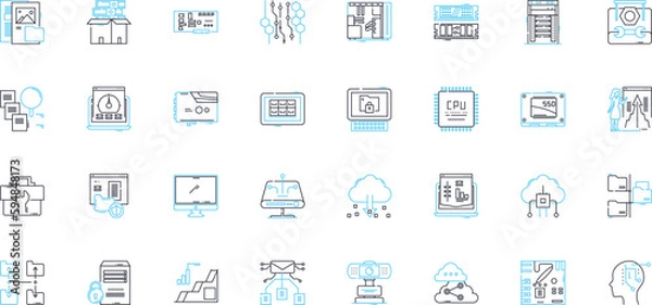 Fototapeta Electronic technology linear icons set. Circuits, Semiconductors, Compnts, Microcontrollers, Transistors, Diodes, LEDs line vector and concept signs. Resistors,Capacitors,Transformers outline