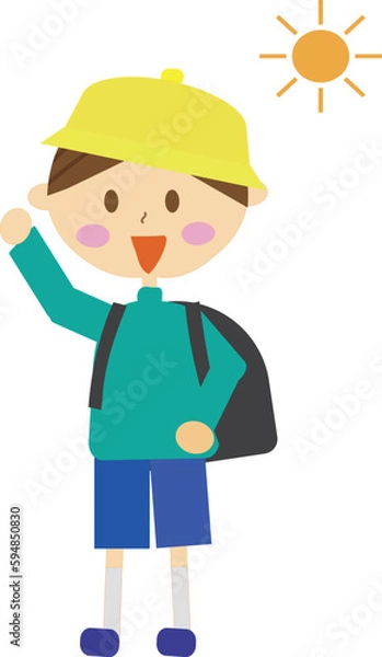 Fototapeta ランドセルを背負って登校している男の子・小学生・イラスト