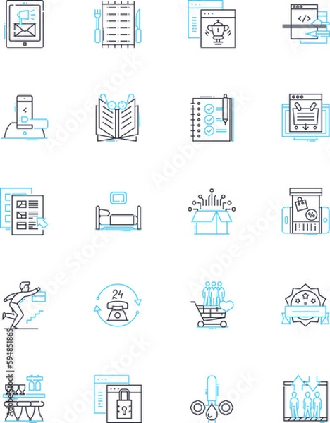Fototapeta Customer support linear icons set. Empathy, Resolution, Patience, Communication, Helpfulness, Availability, Responsiveness line vector and concept signs. Satisfaction,Feedback,Quality outline