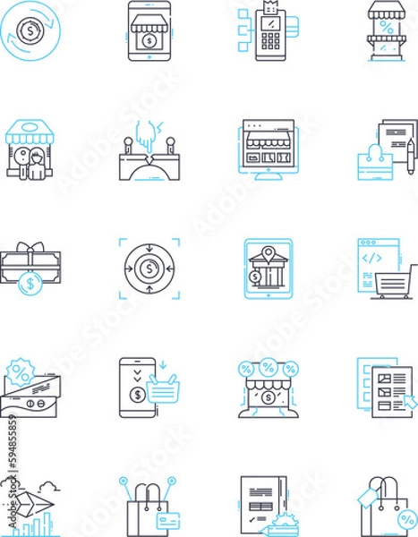 Fototapeta Virtual market linear icons set. E-commerce, Cyber, Digital, Online, Web, Internet, Virtual line vector and concept signs. Technological,Marketplace,Net outline illustrations Generative AI