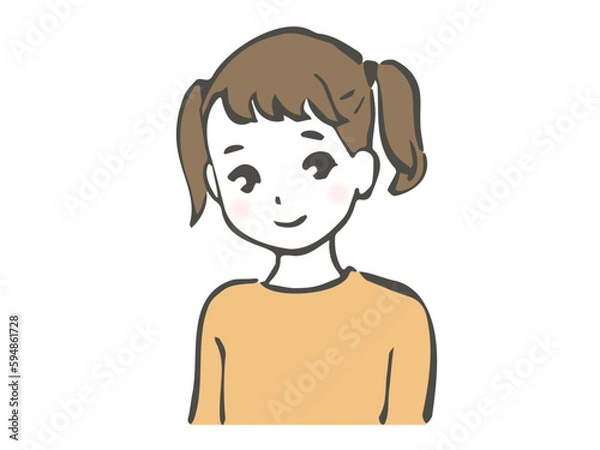 Fototapeta 筆ペンで描いた笑顔の女の子の上半身イラスト