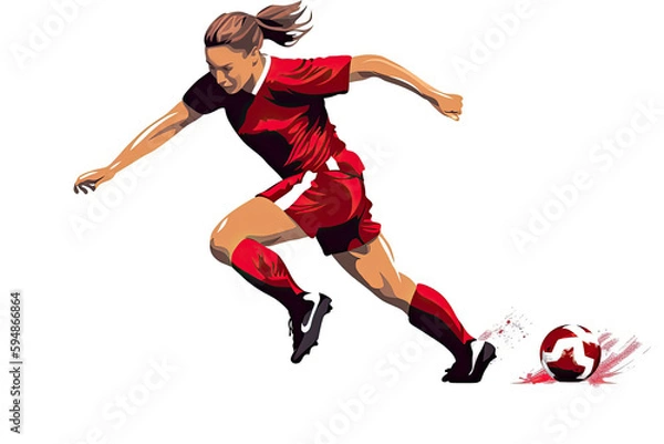 Obraz football soccer player woman in action isolated white background