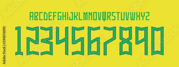 Fototapeta font vector brazil home 2022 world cup, font football sports style letters and numbers for soccer team, font neymar and brazil.