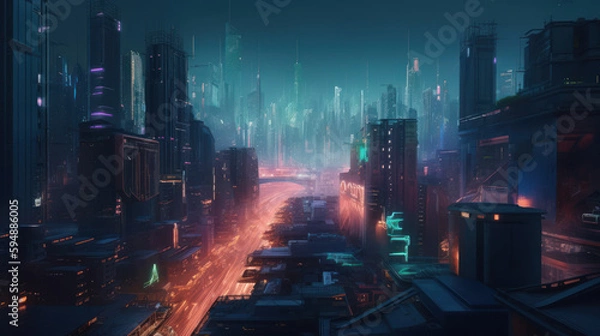 Obraz A futuristic and bustling cityscape towering, Generative AI
