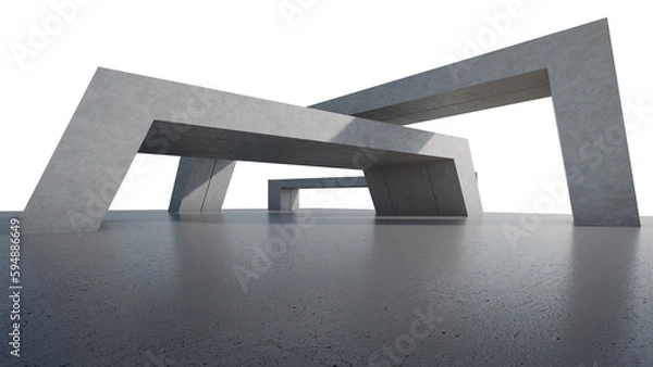 Fototapeta Abstract architecture design of modern building. Empty parking area floor and concrete wall with blue sky view. 3D rendering background image for car scene.