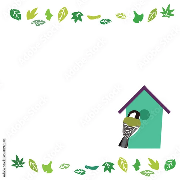 Obraz 巣箱をのぞきこむシジュウカラの後ろ姿のイラスト