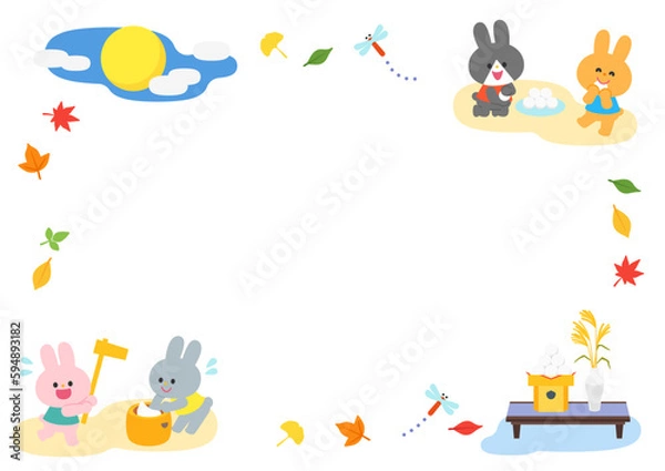 Obraz イラストフレーム　ウサギたちのお月見