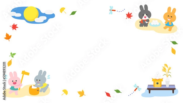 Obraz イラストフレーム　ウサギたちのお月見