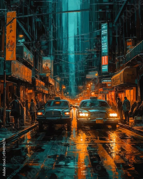 Obraz New York City street, night China Town, ai generative