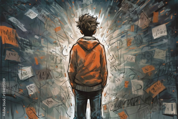 Fototapeta effects of bullying, with storm of hurtful words. generative AI