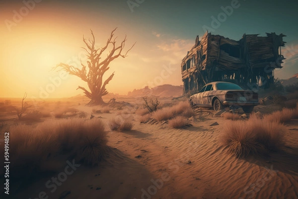 Fototapeta Post-apocalypse: The End of the World. The terribly ruined landscape | Generative AI Production
