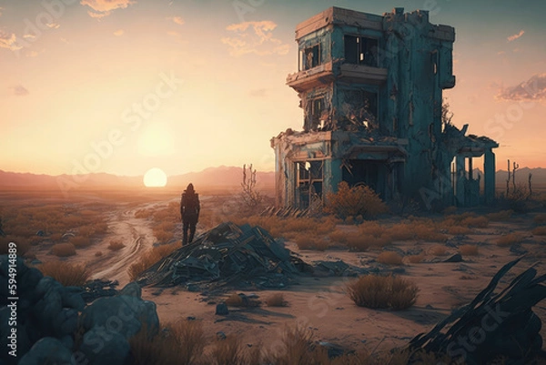 Fototapeta Post-apocalypse: The End of the World. The terribly ruined landscape | Generative AI Production